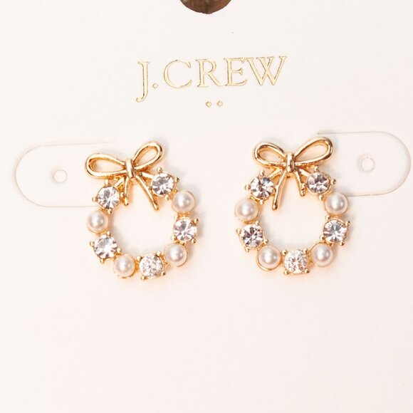 NWT J. Crew Winter Wreath Stud in White Crystal Goldtone Post Earrings - Picture 2 of 9